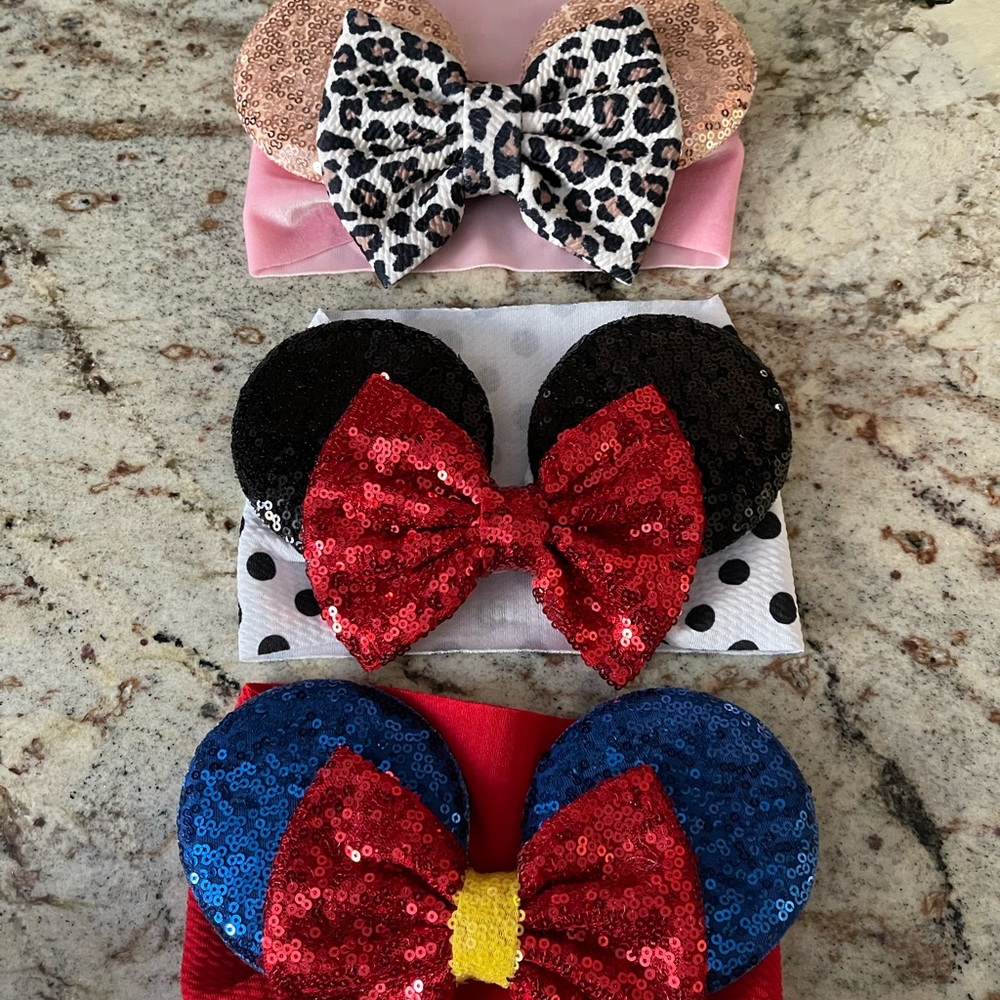 3 Velvet and Sequins Baby Toddler  Turban Headband With Bow New